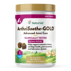 NaturVet ArthriSoothe-GOLD Clinically Tested Advanced Care Soft Chew Hip And Joint Supplement For Dogs And Cats, 180 Ct.