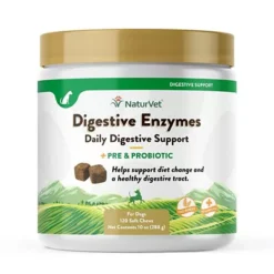 NaturVet Digestive Enzymes Plus Probiotic Soft Chew Digestive Supplement For Dogs, 2.4g, 120 Ct.