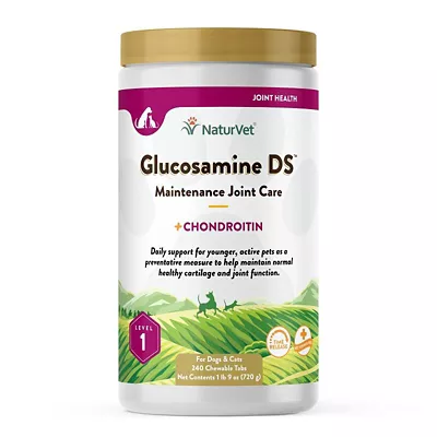 NaturVet Glucosamine DS Level-1 Chewable Hip And Joint Supplement Tablets For Dogs, 3 G, 240 Ct. 3 NaturVet Glucosamine DS Level-1 Chewable Hip And Joint Supplement Tablets For Dogs, 3 G, 240 Ct.