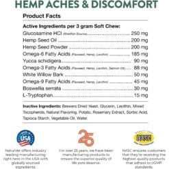 NaturVet Hemp Aches & Discomfort Glucosamine Plus Hemp Seed Dog Supplement -NaturVet 162206 PT7. AC SS1800 V1698696410