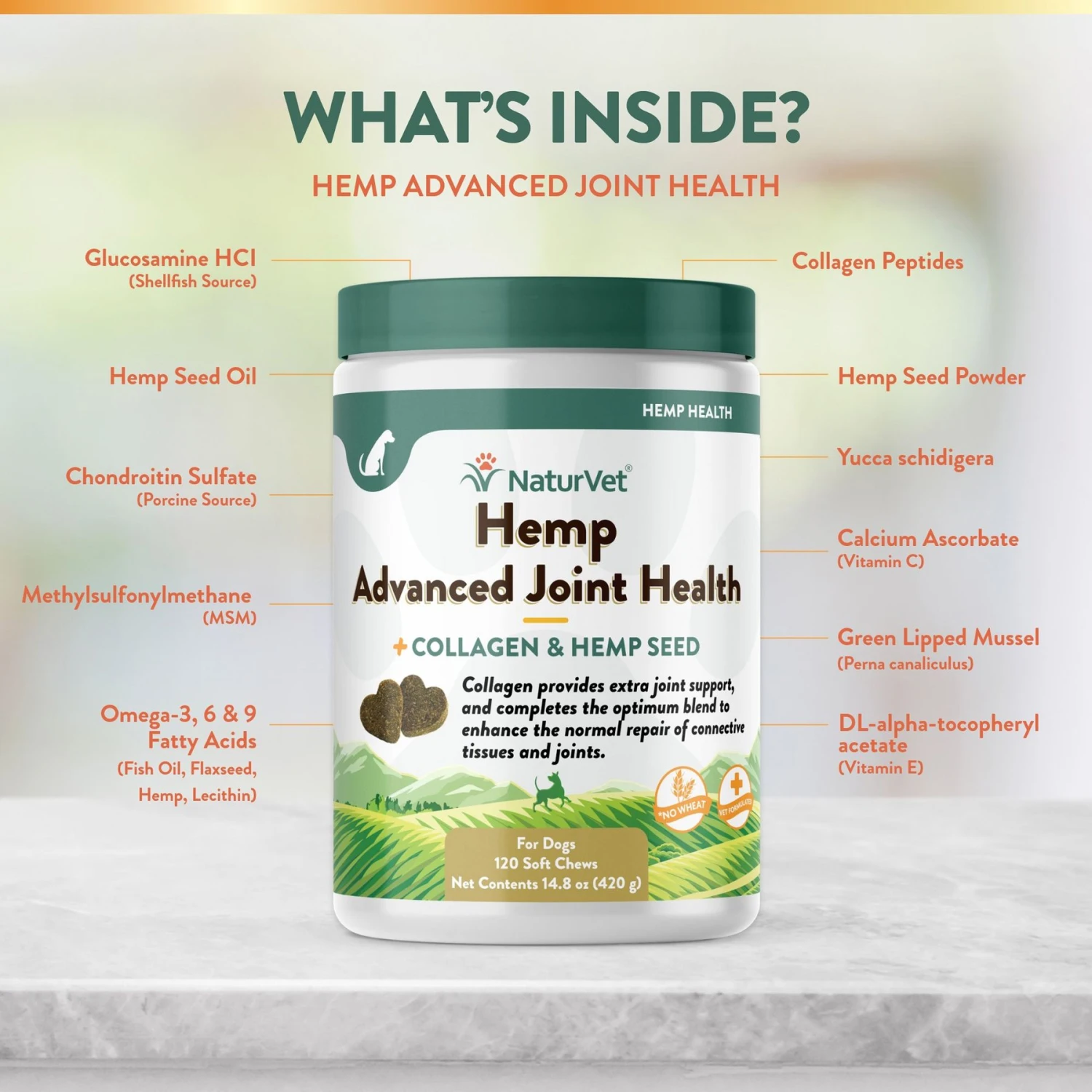 NaturVet Hemp Advanced Joint Health Glucosamine, Chondroitin & MSM Plus Collagen, Extra Joint Support Dog Supplement 7 NaturVet Hemp Advanced Joint Health Glucosamine, Chondroitin & MSM Plus Collagen, Extra Joint Support Dog Supplement - Image 5