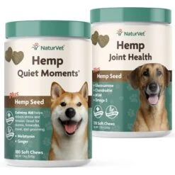 NaturVet Hemp Quiet Moments Soft Chews Calming Supplement For Dogs & NaturVet Hemp Soft Chews Joint Supplement For Dogs