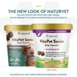 NaturVet VitaPet Senior Daily Vitamins Plus Glucosamine Dog Supplement & Blue Buffalo Life Protection Formula Senior Chicken & Brown Rice Recipe Dry Dog Food -NaturVet 365450 PT6. AC SS1800 V1644014483