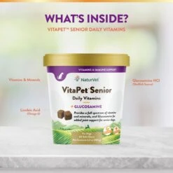 NaturVet VitaPet Senior Daily Vitamins Plus Glucosamine Dog Supplement & Blue Buffalo Life Protection Formula Senior Chicken & Brown Rice Recipe Dry Dog Food -NaturVet 365450 PT8. AC SS1800 V1644019582