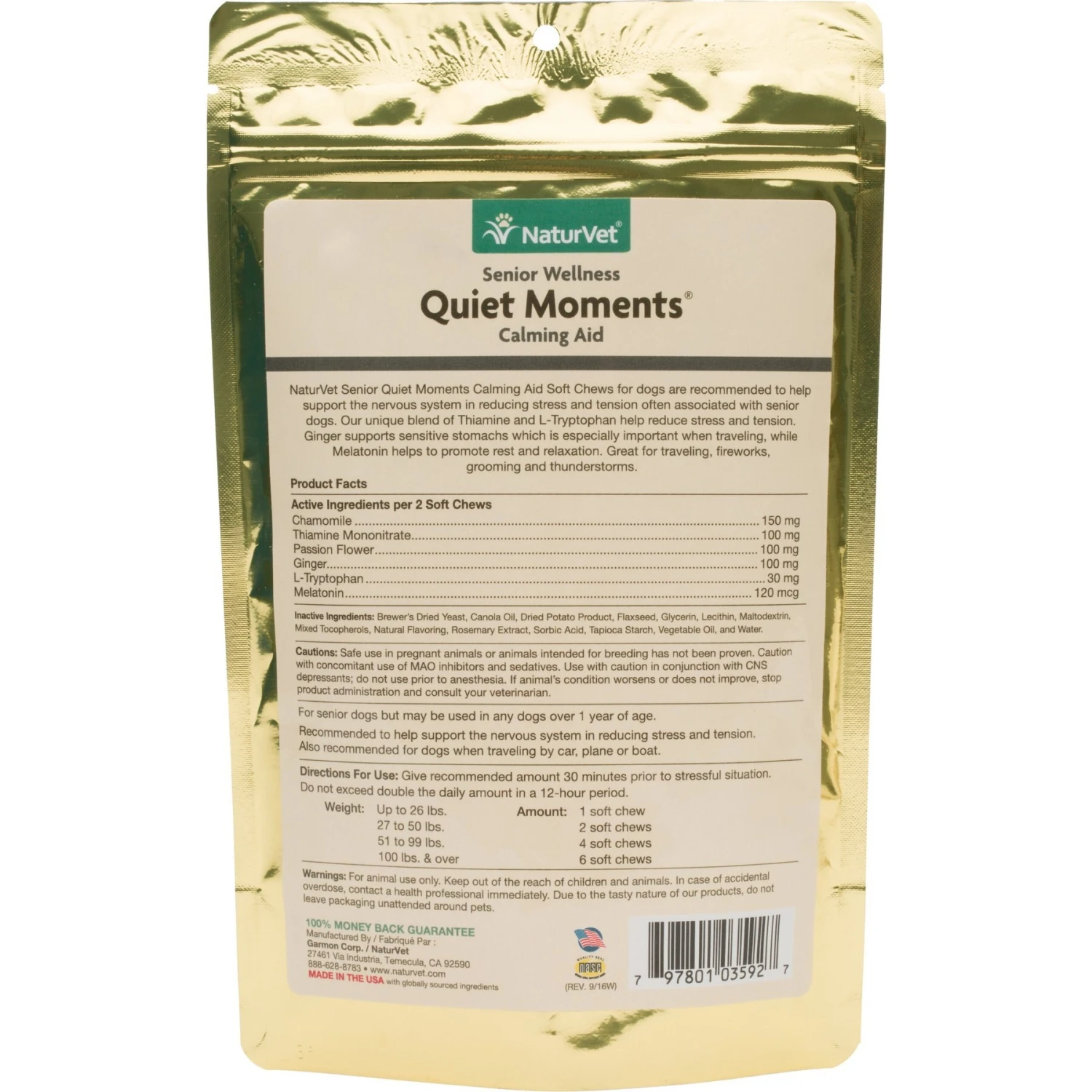 NaturVet Senior Wellness Quiet Moments Calming Aid Chamomile, Passion Flower & L-Tryptphan Plus Melatonin Dog Supplement 4 NaturVet Senior Wellness Quiet Moments Calming Aid Chamomile, Passion Flower & L-Tryptphan Plus Melatonin Dog Supplement - Image 2