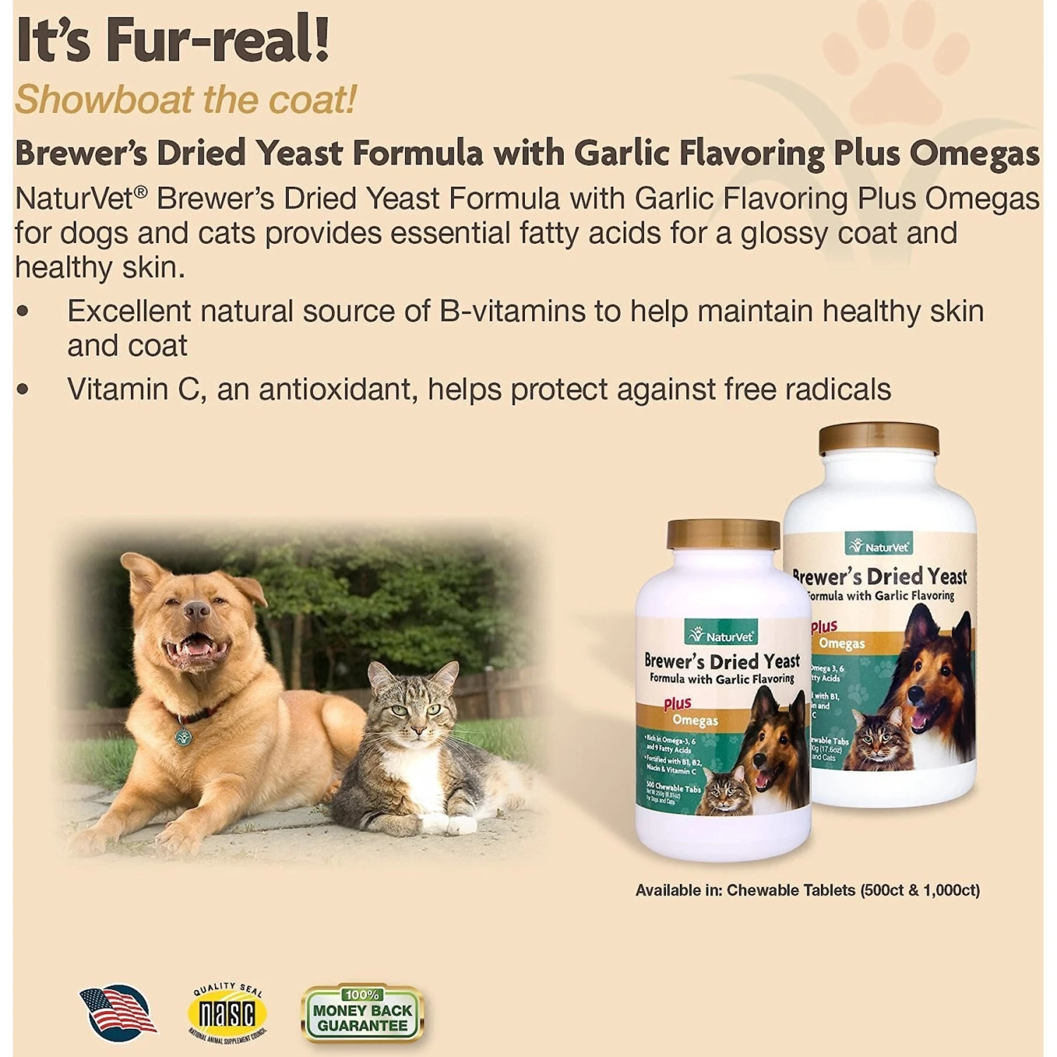 NaturVet Brewer's Dried Yeast With Omegas Chewable Tablets Skin & Coat Supplement For Cats & Dogs 5 NaturVet Brewer's Dried Yeast With Omegas Chewable Tablets Skin & Coat Supplement For Cats & Dogs - Image 3