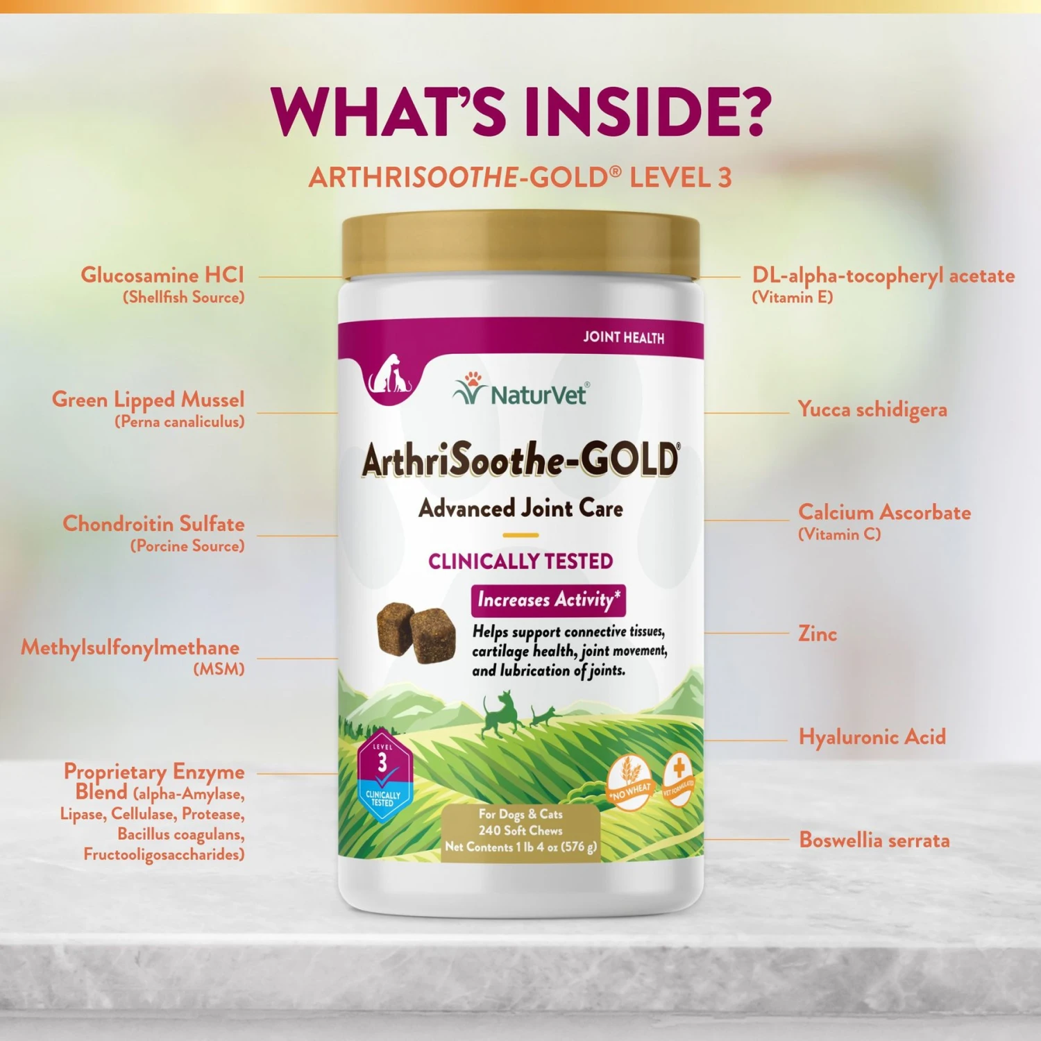 NaturVet ArthriSoothe-GOLD Level 3 MSM & Glucosamine Joint Supplement For Dogs & Cats, 240 Count 7 NaturVet ArthriSoothe-GOLD Level 3 MSM & Glucosamine Joint Supplement For Dogs & Cats, 240 Count - Image 5