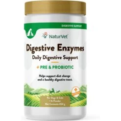 NaturVet Digestive Enzymes Plus Probiotic Powder Digestive Supplement For Cats & Dogs