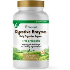 NaturVet Digestive Enzymes Plus Probiotic Chewable Tablets Digestive Supplement For Cats & Dogs