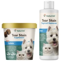 NaturVet Tear Stain Plus Lutein Soft Chews Vision Supplement For Cats & Dogs & NaturVet Tear Stain Remover Dog & Cat Liquid Topical Formula