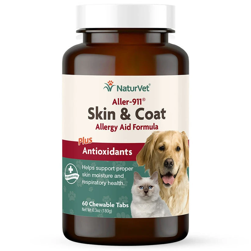 NaturVet ALLER-911 Dog And Cat Skin And Coat Tab Allergy Aid Chewable 60 Count 3 NaturVet ALLER-911 Dog And Cat Skin And Coat Tab Allergy Aid Chewable 60 Count