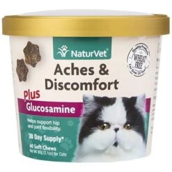 Naturvet Aches & Discomfort Plus Glucosamine Cat Chewy Supplements - 60 Ct Cup