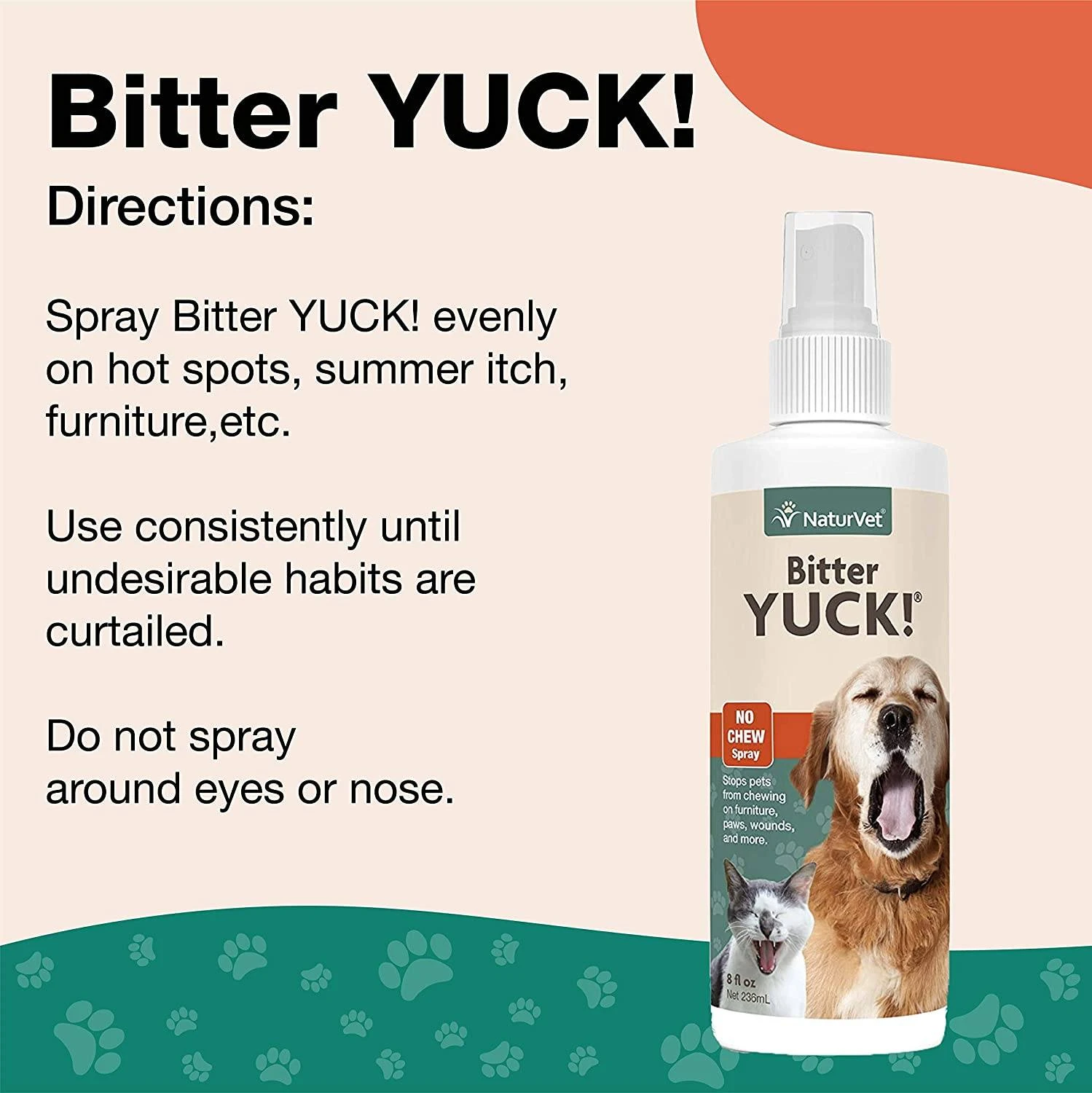 Naturvet Bitter Yuck! No Chew Spray Cat And Dog Training Aids - 16 Oz Bottle 4 Naturvet Bitter Yuck! No Chew Spray Cat And Dog Training Aids - 16 Oz Bottle - Image 2