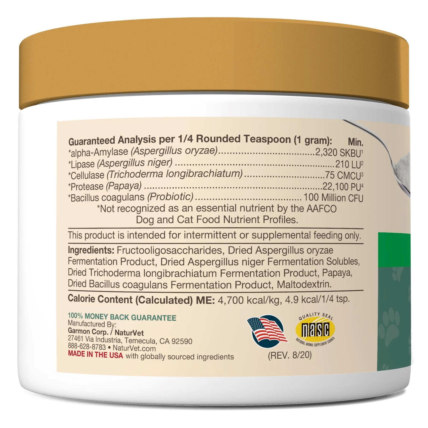 Naturvet Digestive Enzymes Dog And Cat Supplements - 4 Oz Jar 4 Naturvet Digestive Enzymes Dog And Cat Supplements - 4 Oz Jar - Image 2