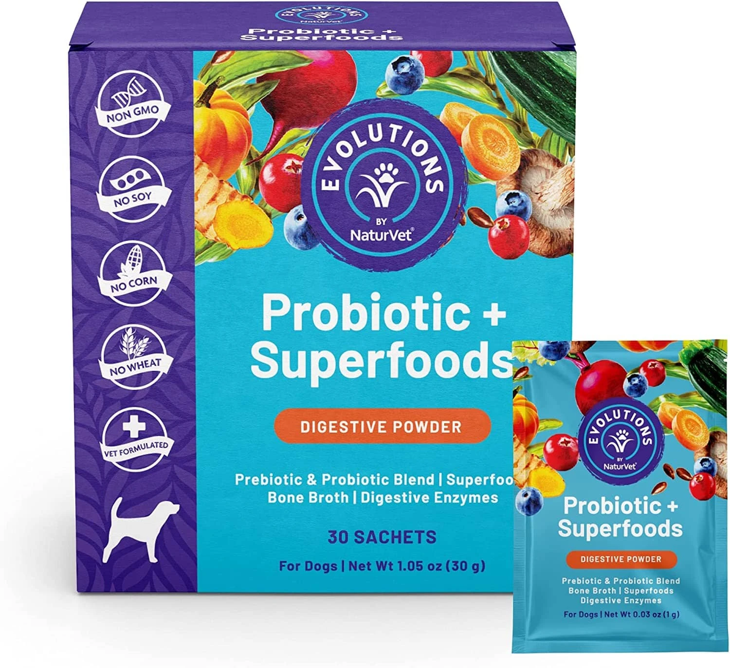 Naturvet Evolutions Probiotic + Superfoods SACHET Soft Chews Dog Supplements - 30 Count 3 Naturvet Evolutions Probiotic + Superfoods SACHET Soft Chews Dog Supplements - 30 Count