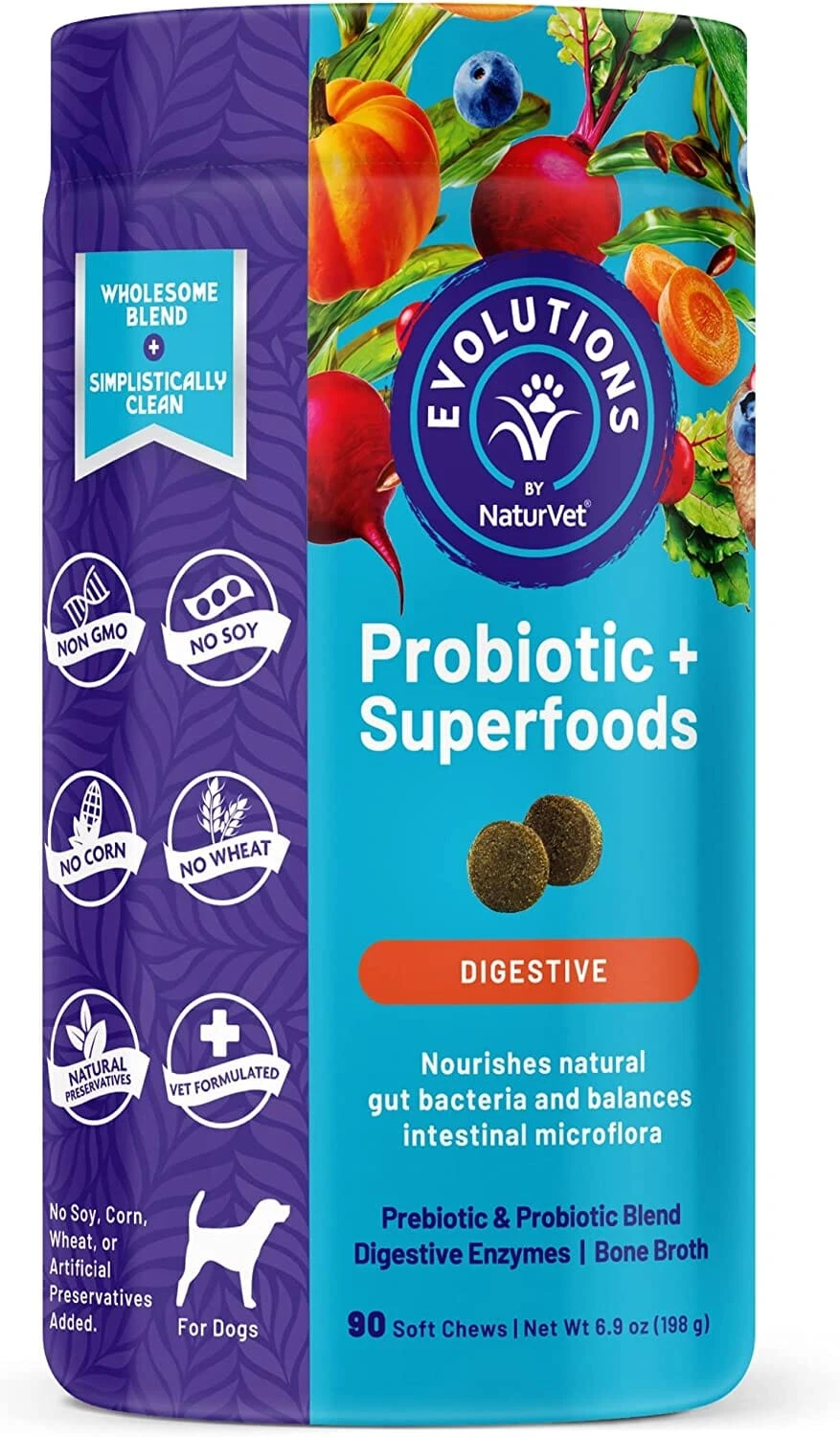 Naturvet Evolutions Probiotic + Superfoods Soft Chews Dog Supplements - 90 Count 3 Naturvet Evolutions Probiotic + Superfoods Soft Chews Dog Supplements - 90 Count
