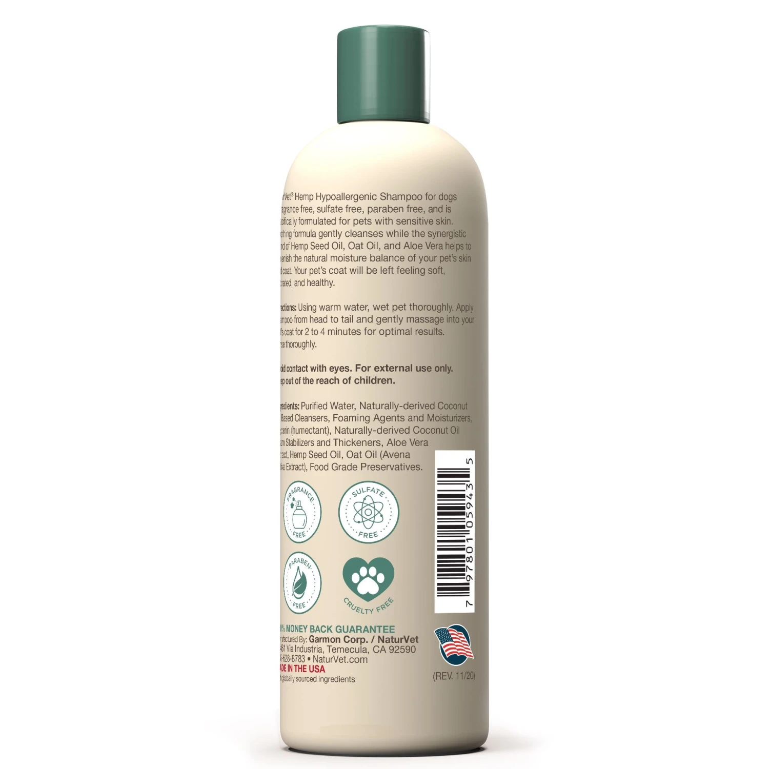 Naturvet Hemp Hypoallergenic Shampoo With Oat Oil & Aloe Vera - 16 Oz 4 Naturvet Hemp Hypoallergenic Shampoo With Oat Oil & Aloe Vera - 16 Oz - Image 2