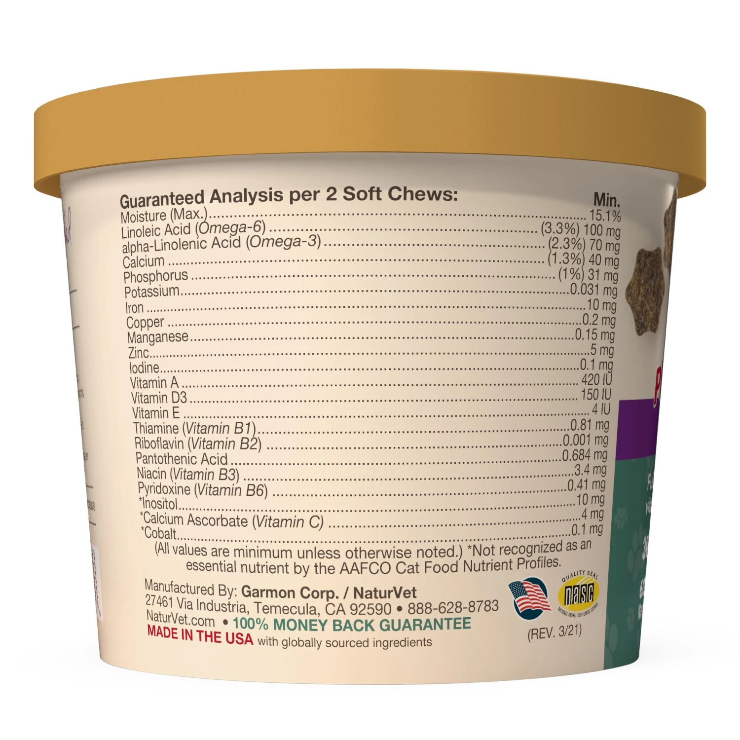 Naturvet VitaPet Adult Plus Omegas Cat Chewy Supplements - 60 Ct Cup 4 Naturvet VitaPet Adult Plus Omegas Cat Chewy Supplements - 60 Ct Cup - Image 2